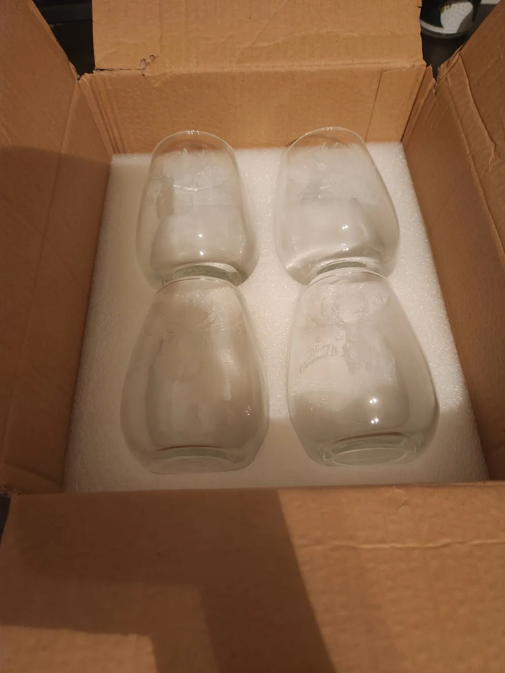Holiday Reindeer Stemless Wine Glass - Clear - Set of Four